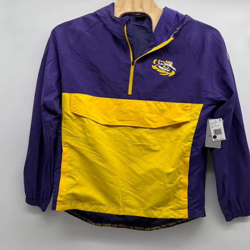 Colosseum LSU Tigers Purple Yellow Anorak‎ Half Zip Hooded Jacket Men's L